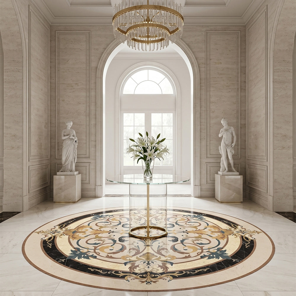 Round Aluminum Backed Multi Finish Lucerne Marble Medallions 60