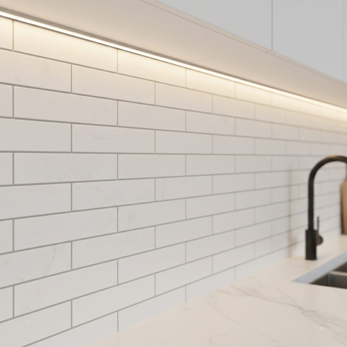 Alpina White Polished 1 1/4x6 Marble Mosaics 12x12