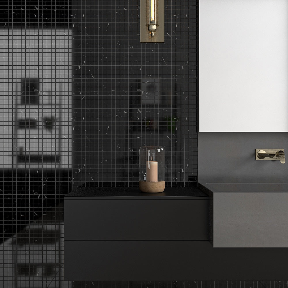 Black Polished 1x1 Marble Mosaics 12x12