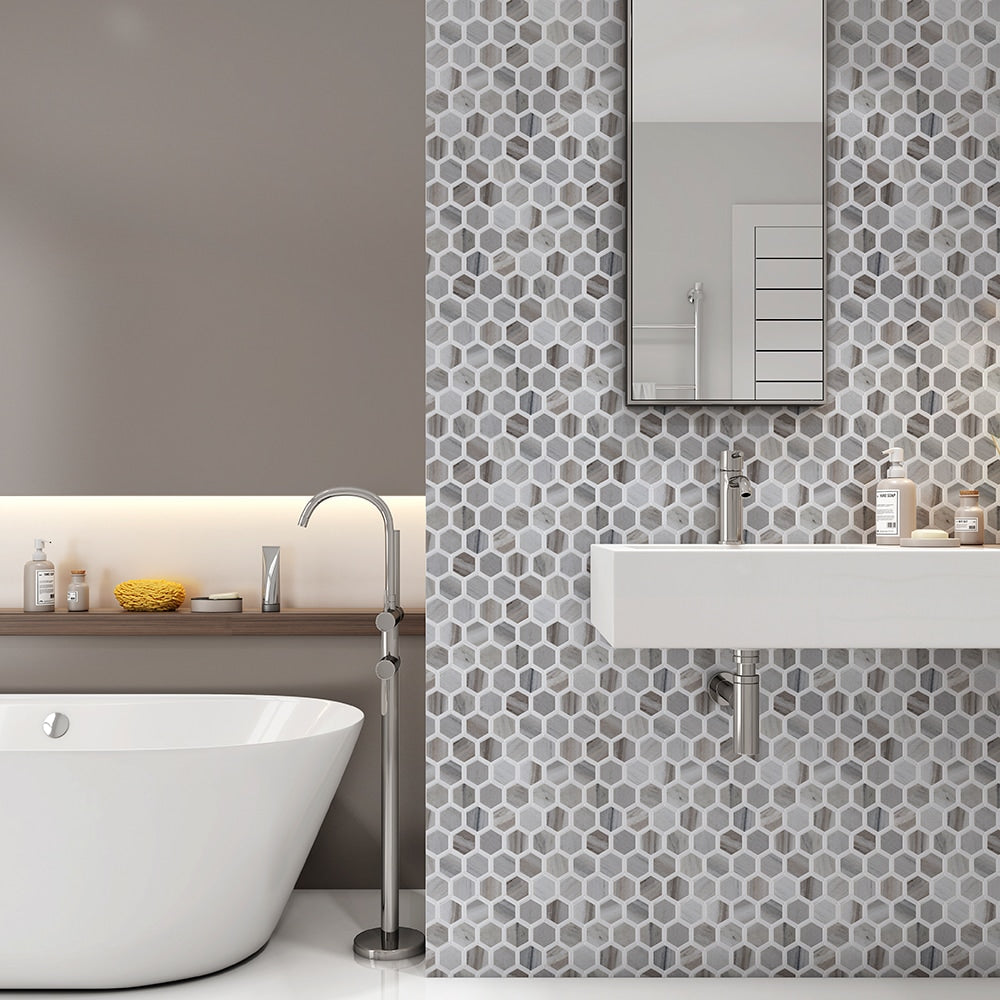Thassos, Silver Sky Polished Favo Marble Mosaics 12 1/4x11 3/4