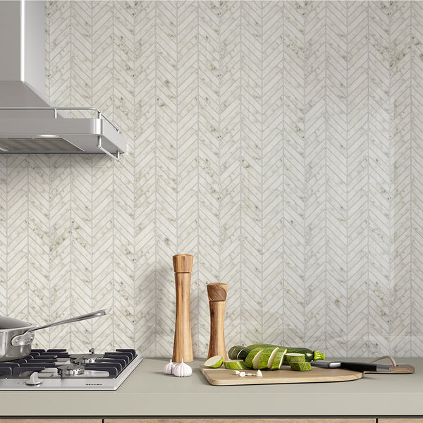 Herringbone Backsplash Cooktop