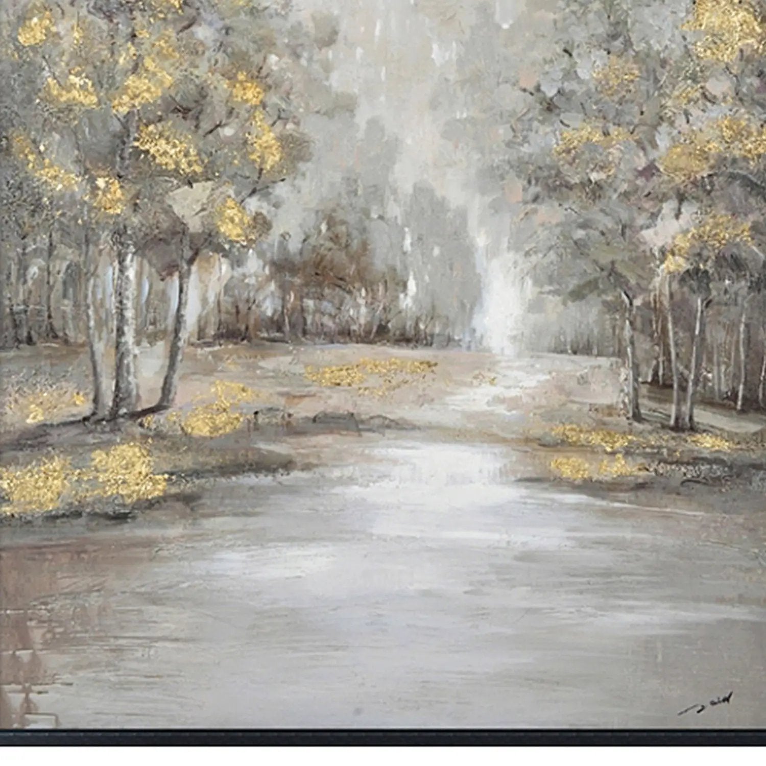 Hand Painted Acrylic Wall Art Landscape Golden Trees on a 35 x 47 Rectangular Canvas with a Black Wooden Frame by Sharicks