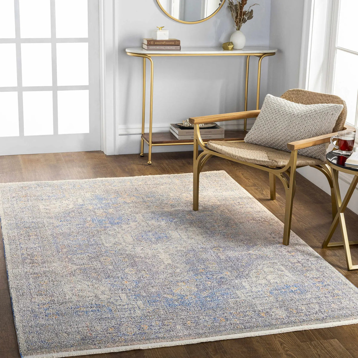 Akio Blue Area Rug - Clearance, installed in a room