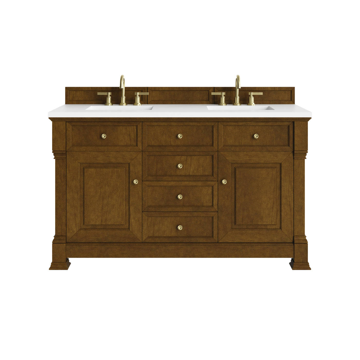 James Martin Brookfield 60" Double Bathroom Vanity, Honey Oak with White Zeus countertop