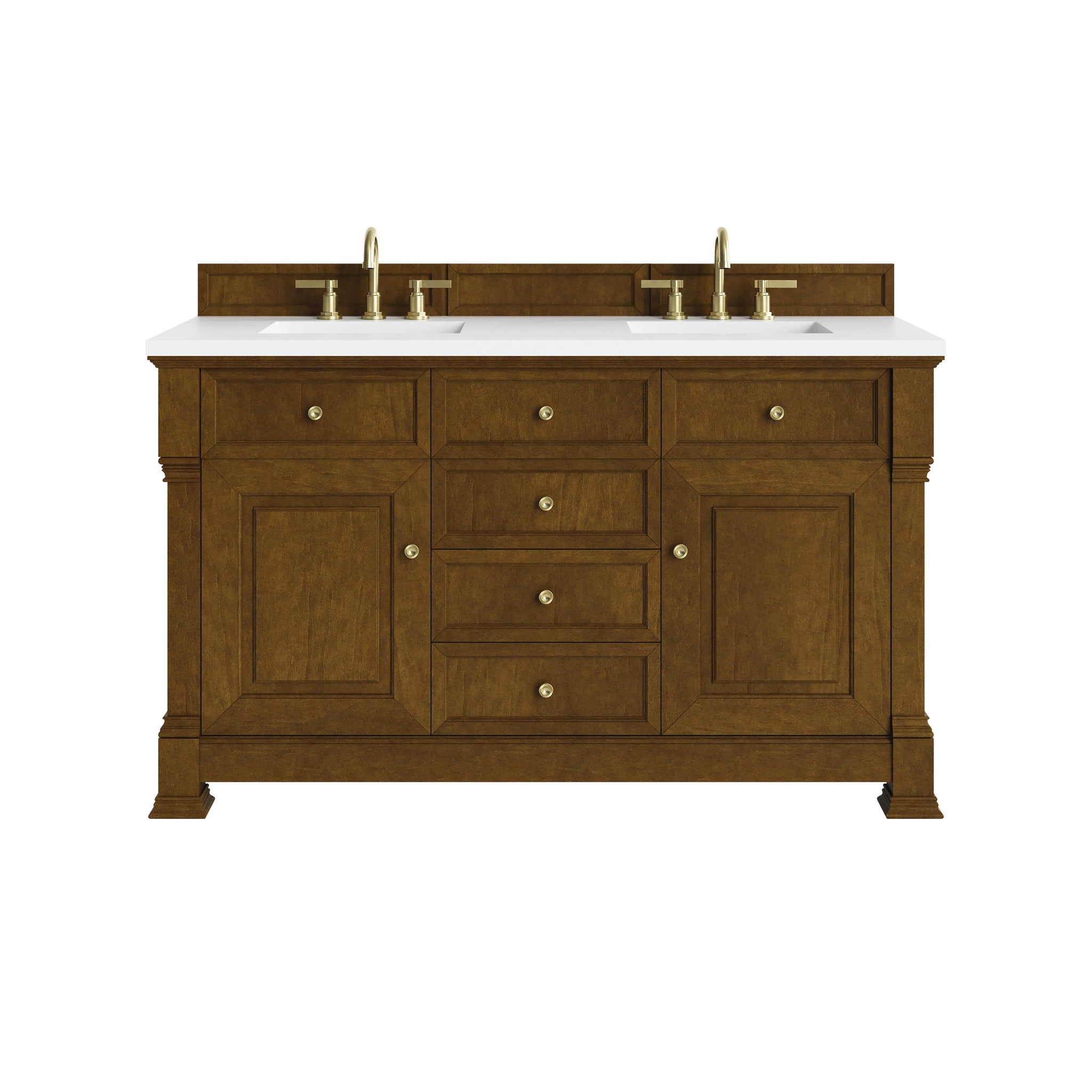 James Martin Brookfield 60" Double Bathroom Vanity, Honey Oak with White Zeus countertop