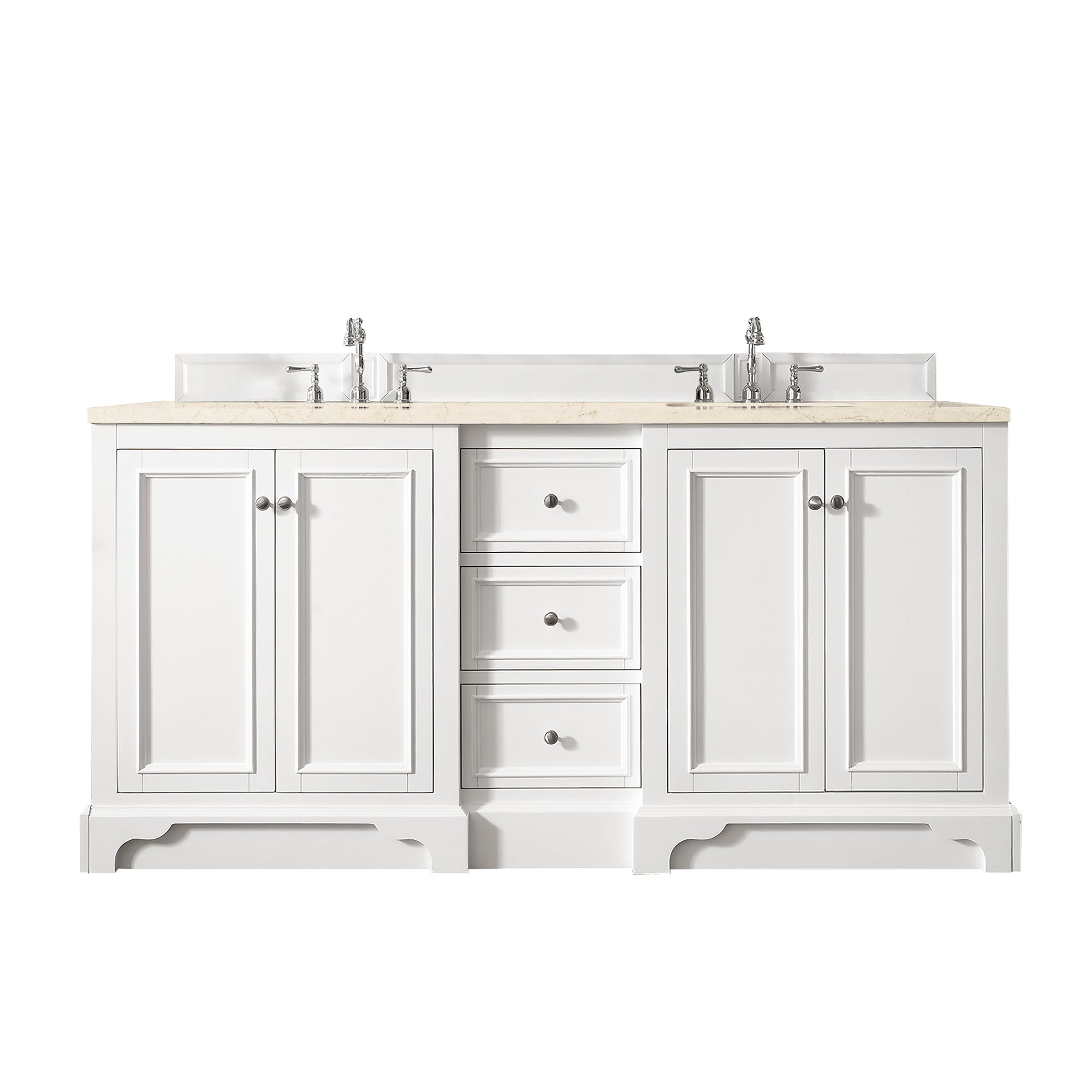 James Martin De Soto 72" Double Bathroom Vanity, Bright White with Eternal Marfil countertop