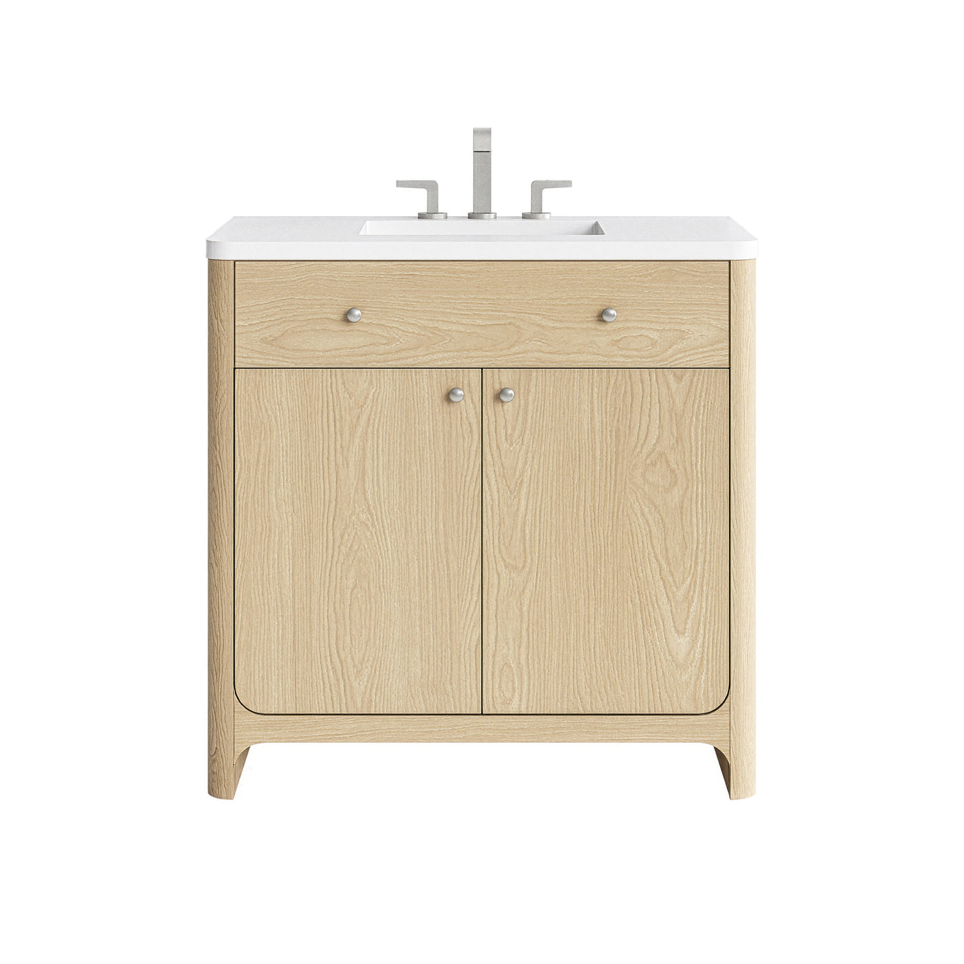 James Martin Gracyn 36" Single Bathroom Vanity, Coastal Driftwood with White Zeus (Widespread) countertop