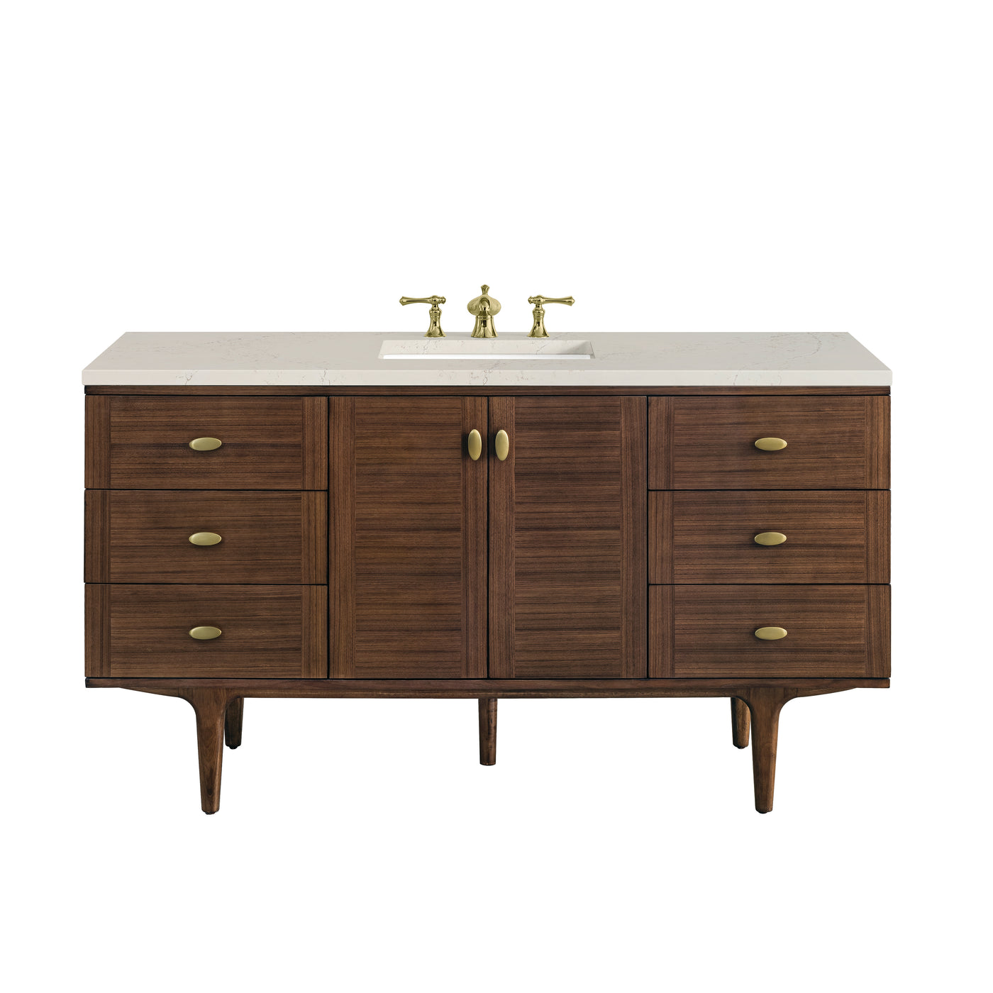 James Martin Amberly 60" Dual Mount Single Bathroom Vanity, Mid-Century Walnut with Siberian (FreePower) countertop