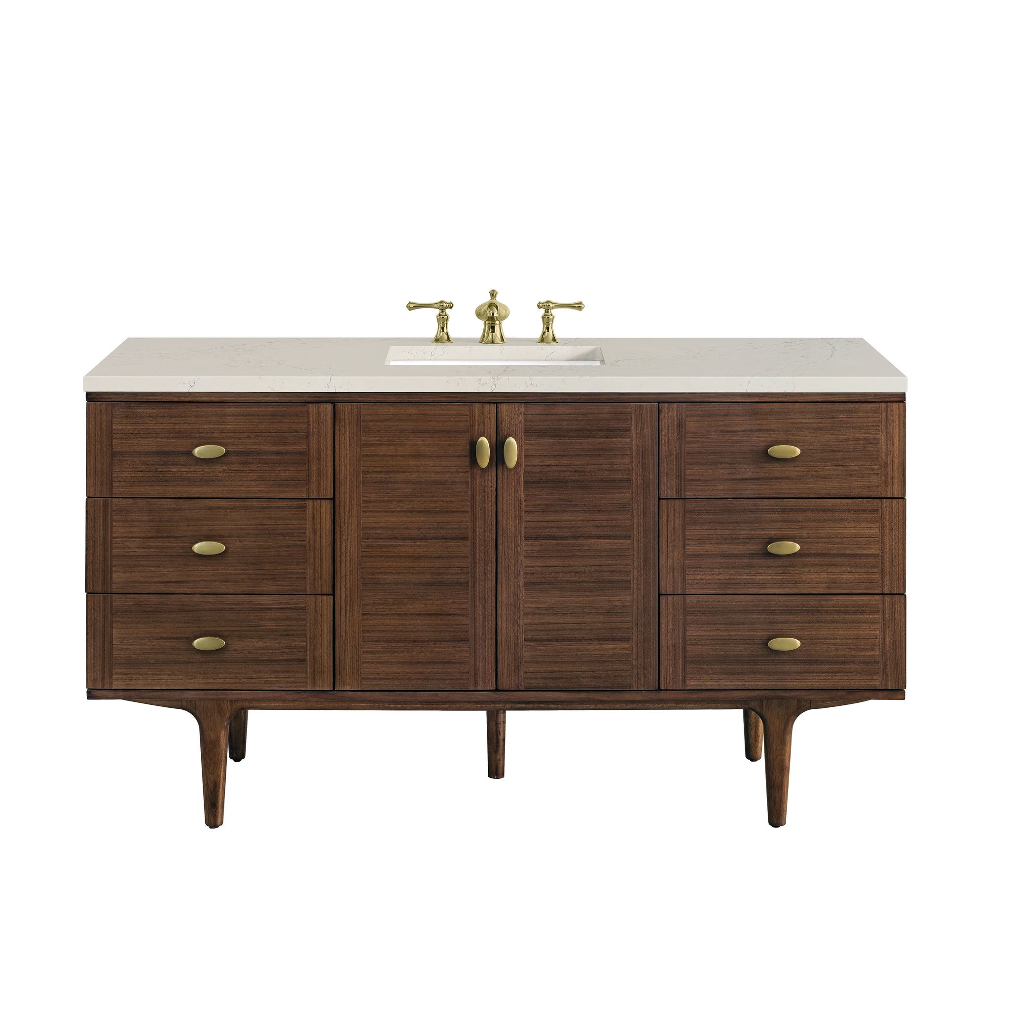 James Martin Amberly 60" Dual Mount Single Bathroom Vanity, Mid-Century Walnut with Siberian (FreePower) countertop