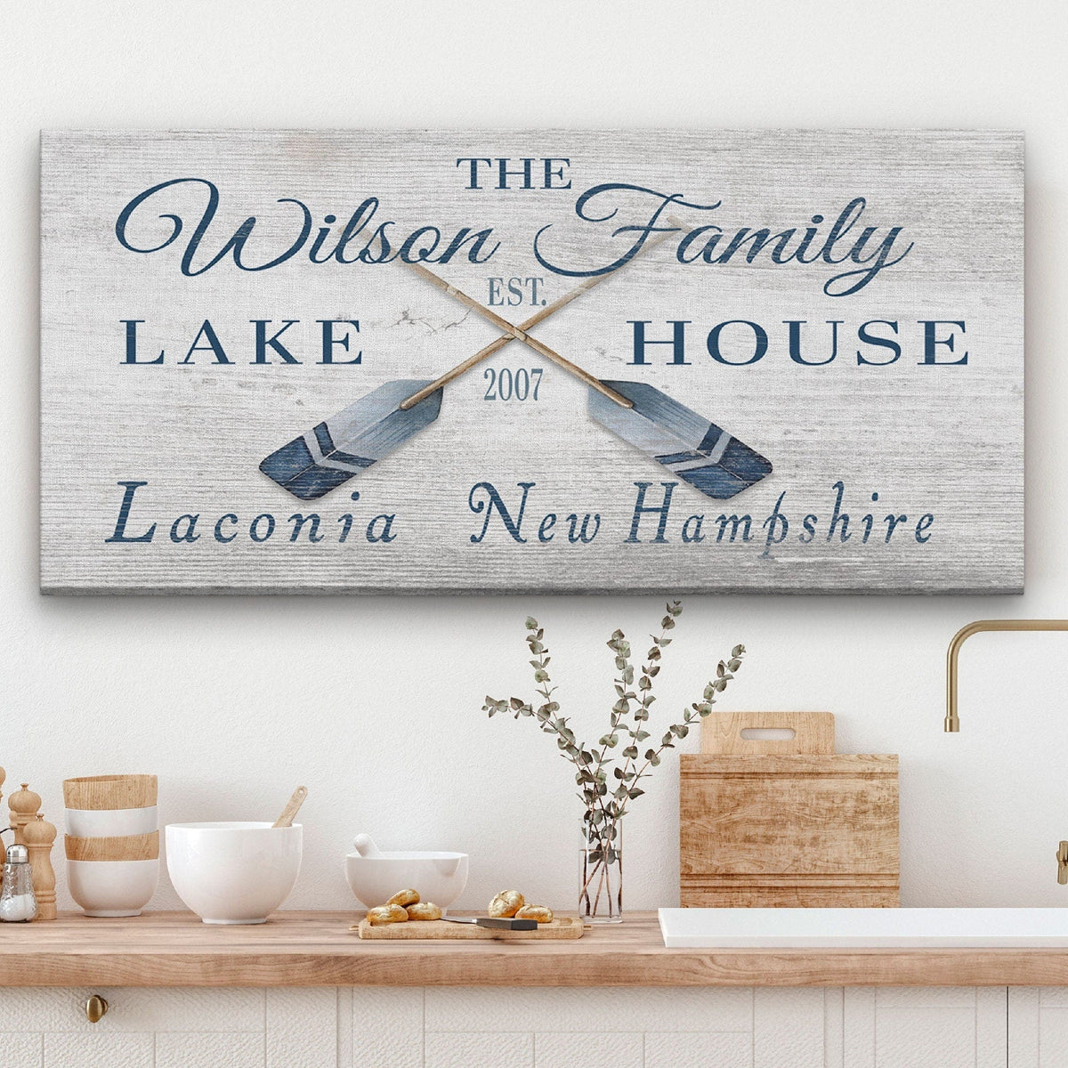 Personalizable Lake - Beach House Family Name Canvas Sign