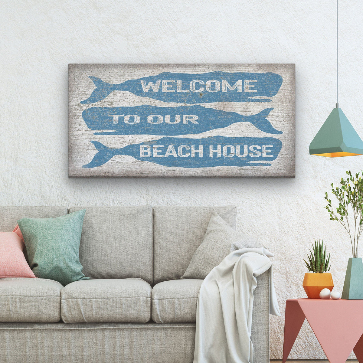 Welcome Sign with Whale - Beach House Name Sign - Coastal Wall Art, photo 6 of 10