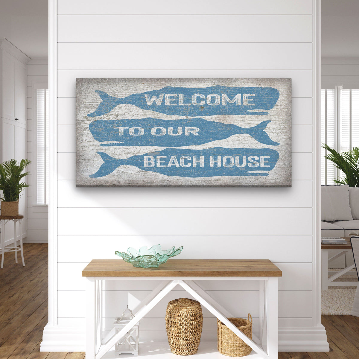 Welcome Sign with Whale - Beach House Name Sign - Coastal Wall Art, photo 9 of 10