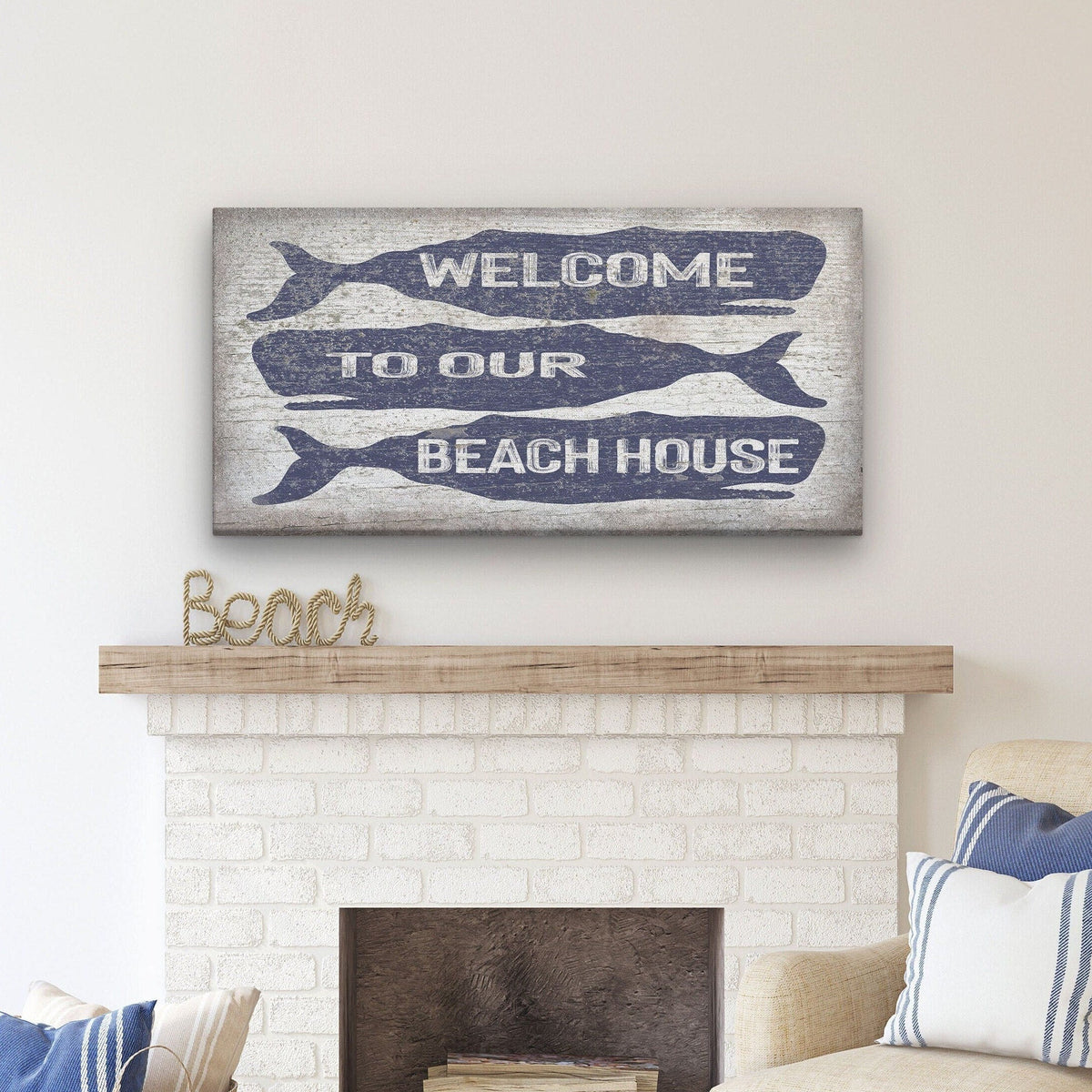 Welcome Sign with Whale - Beach House Name Sign - Coastal Wall Art, photo 2 of 10