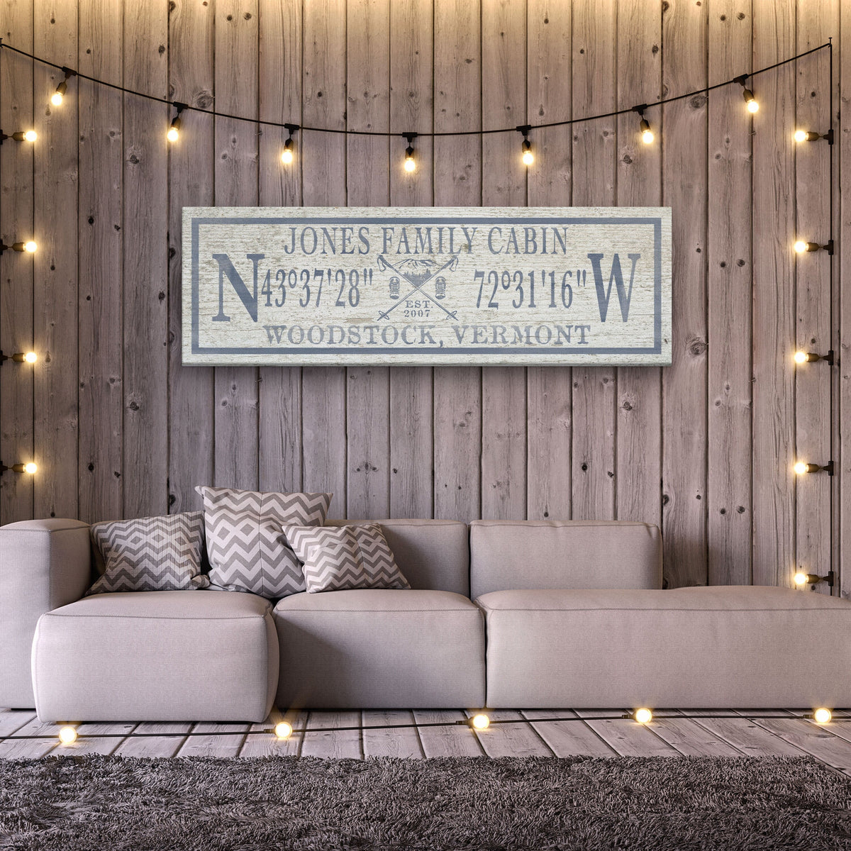 Personalized Coordinates Canvas Ski Lodge Sign - Family Name Cabin Decor, photo 7 of 10