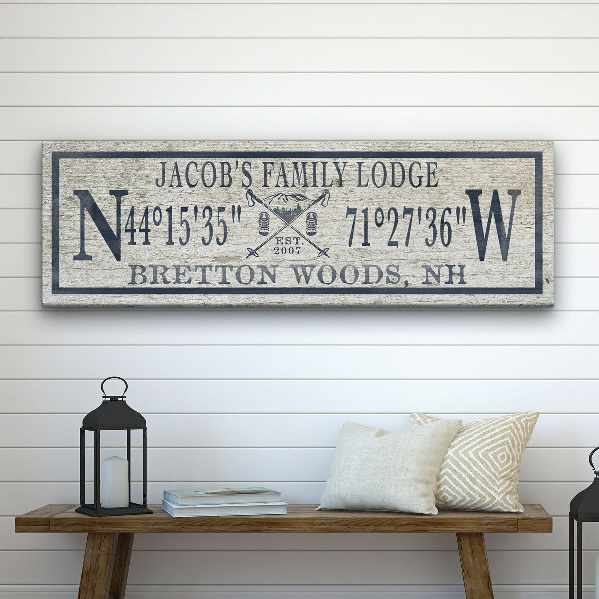 Personalized Coordinates Canvas Ski Lodge Sign - Family Name Cabin Decor, photo 5 of 10