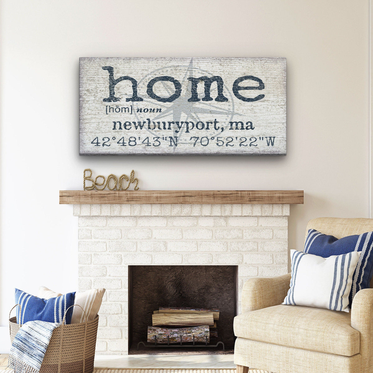 Personalized Home Compass Coordinates Canvas Wall Sign, photo 2 of 10