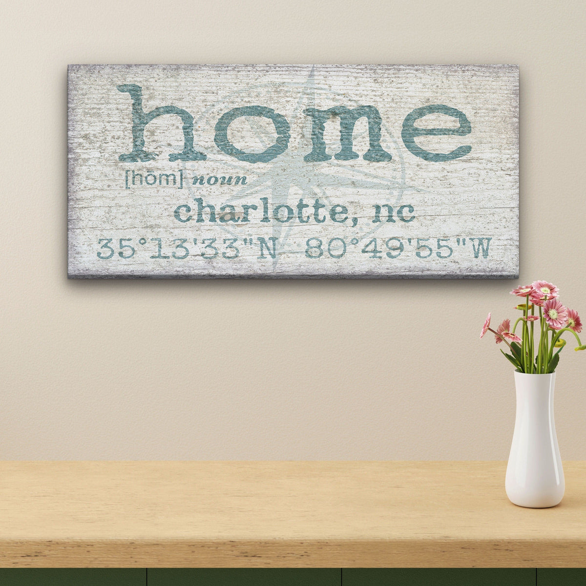 Personalized Home Compass Coordinates Canvas Wall Sign, photo 4 of 10