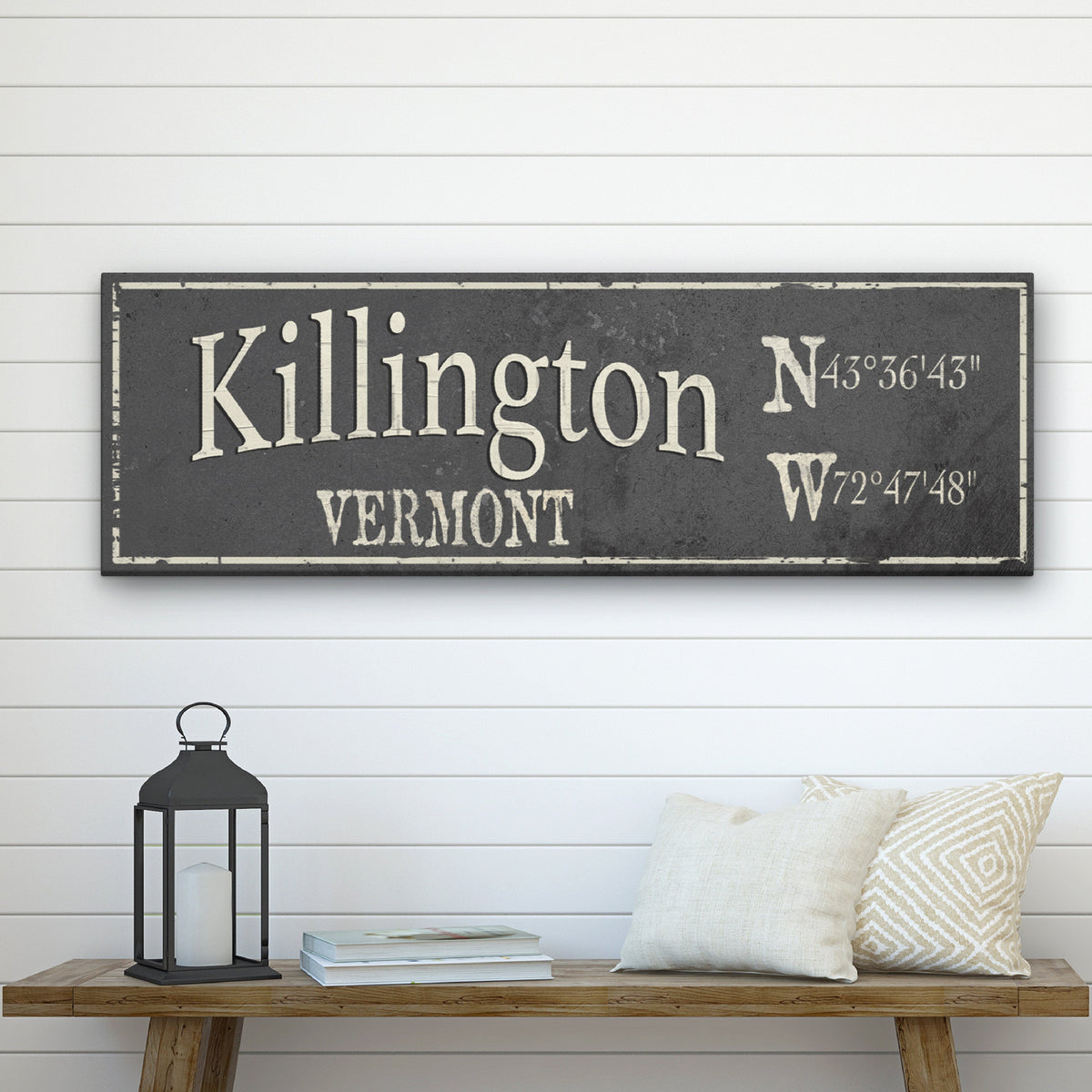 Personalized Rustic City Town Canvas Sign with Latitude Longitude Coordinates, photo 6 of 10