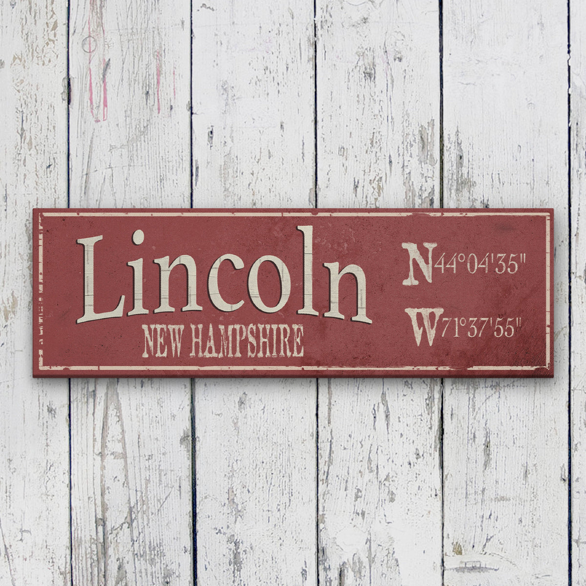 Personalized Rustic City Town Canvas Sign with Latitude Longitude Coordinates, photo 2 of 10
