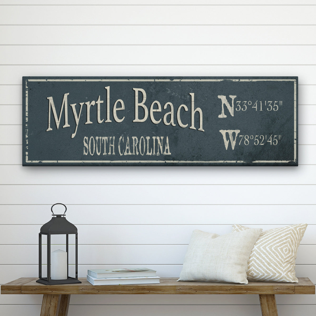 Personalized Rustic City Town Canvas Sign with Latitude Longitude Coordinates, photo 8 of 10