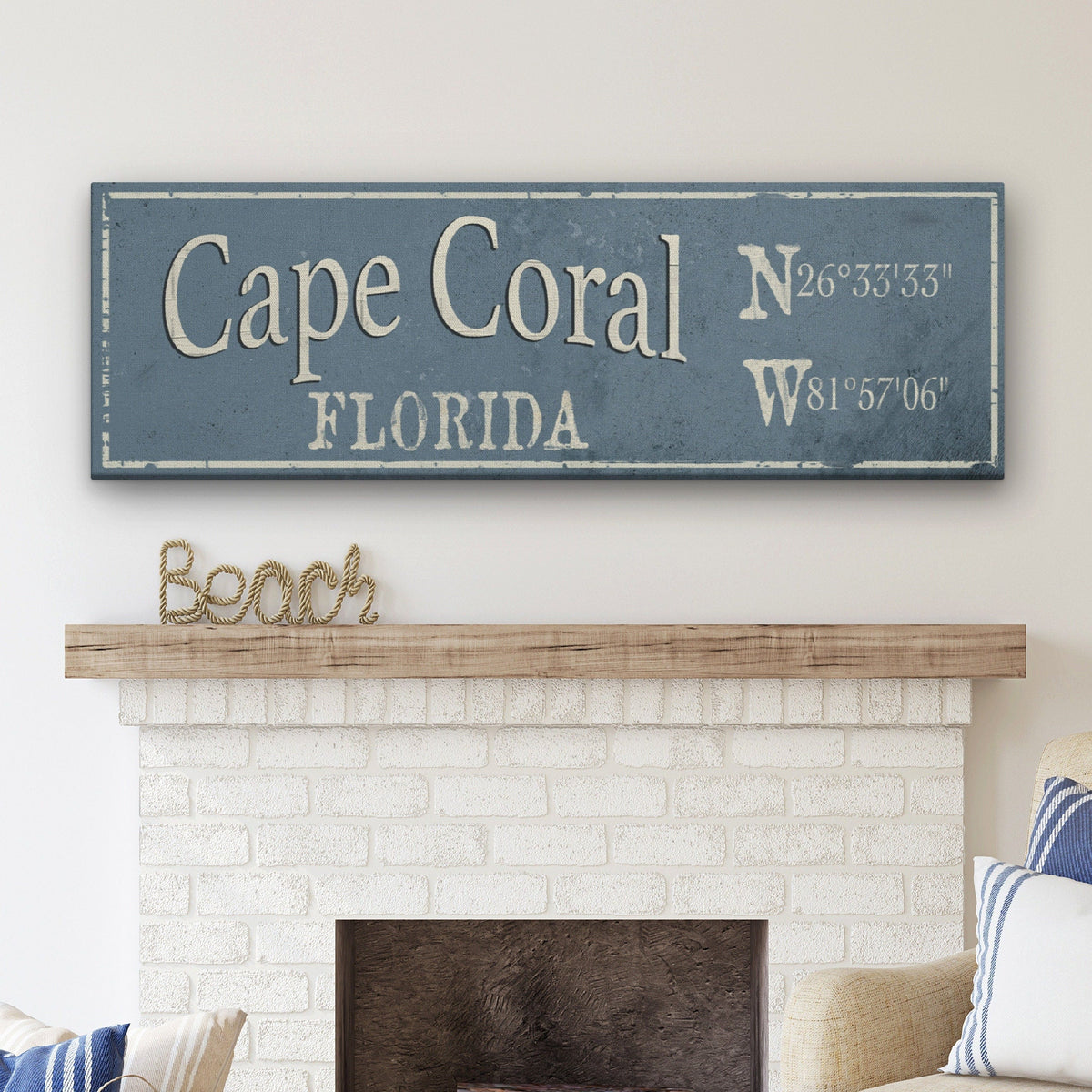Personalized Rustic City Town Canvas Sign with Latitude Longitude Coordinates, photo 4 of 10