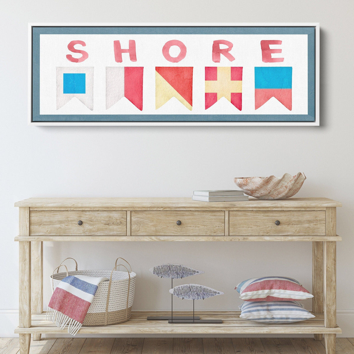 Framed Shore House Sign - Nautical Flag Canvas Coastal Wall Decor