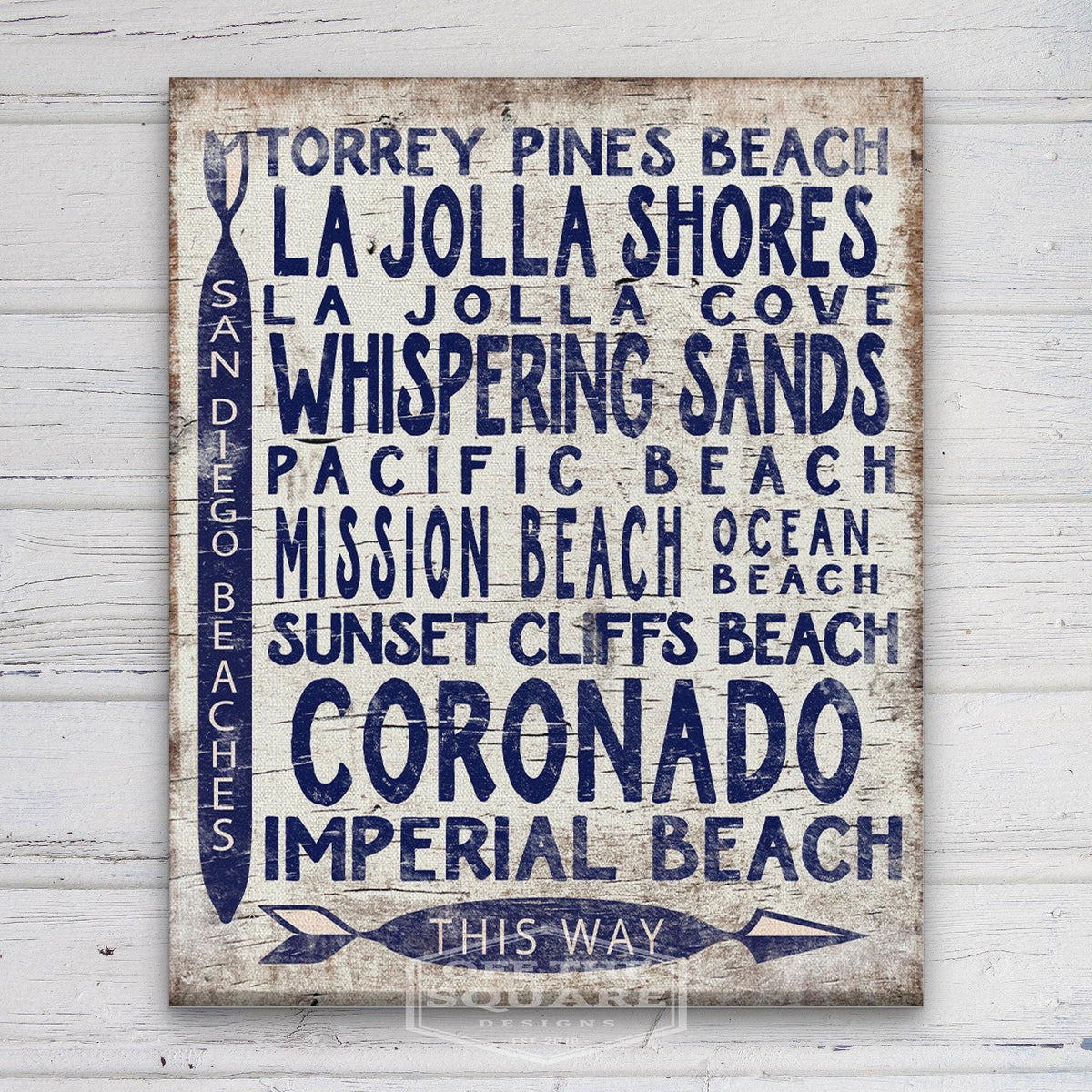 San Diego Beaches Sign - Vintage Wood Look Arrow, photo 6 of 8