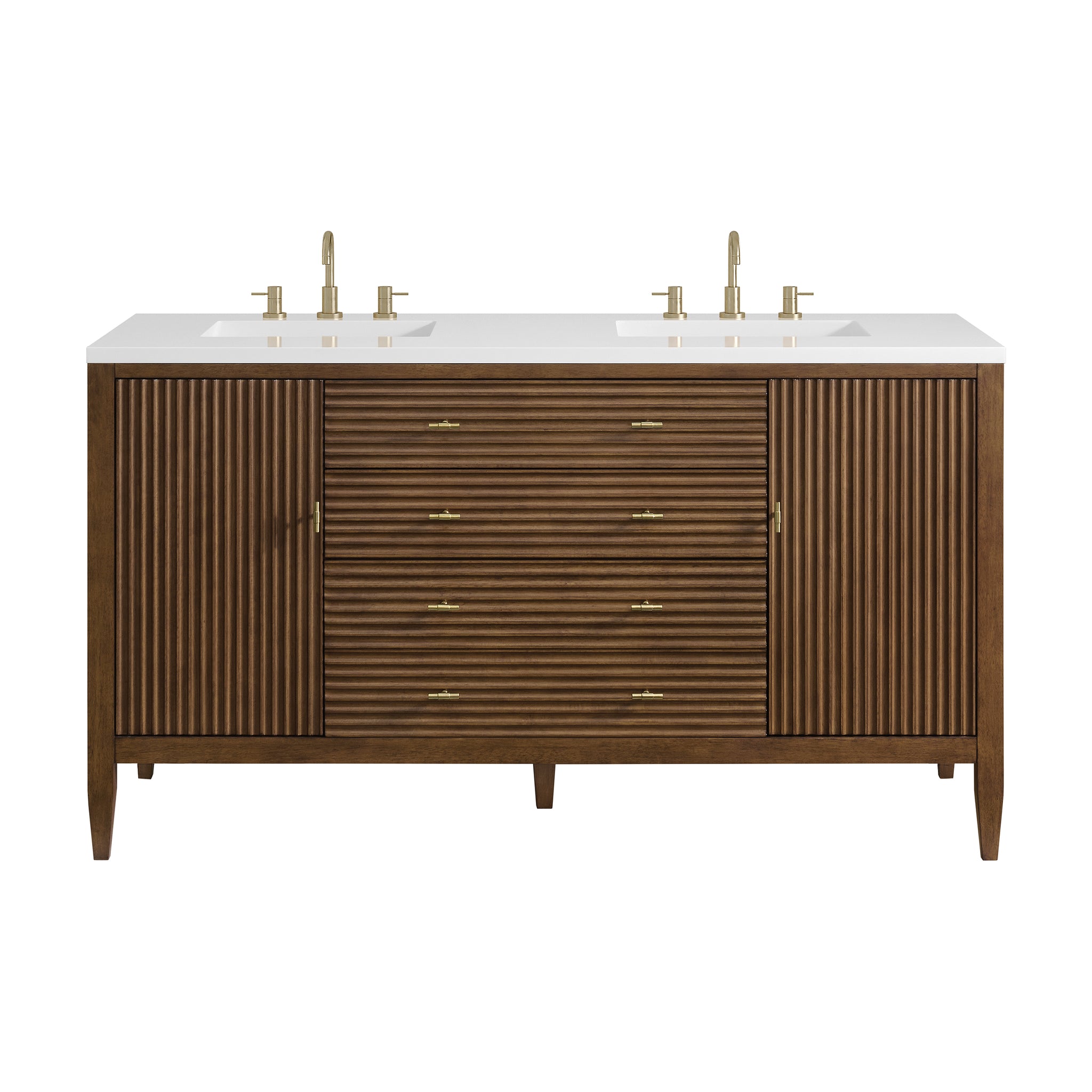 James Martin Myrrin 60" Double Bathroom Vanity, Mid-Century Walnut, cabinet without a countertop