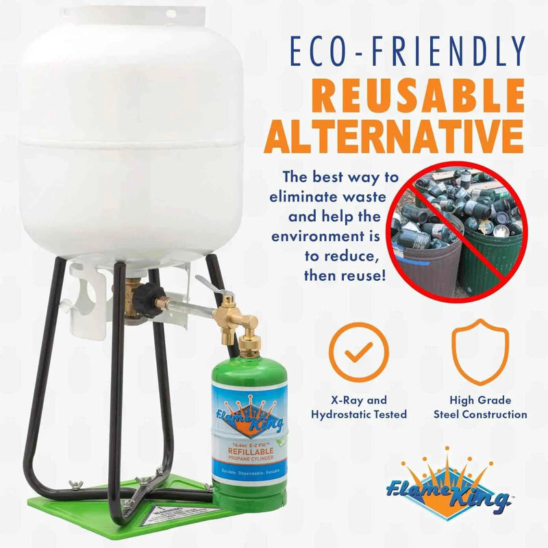 Flame King Eco Friendly 1lb Refillable Reusable Propane Cylinder + Refill Kit by Flame King Products
