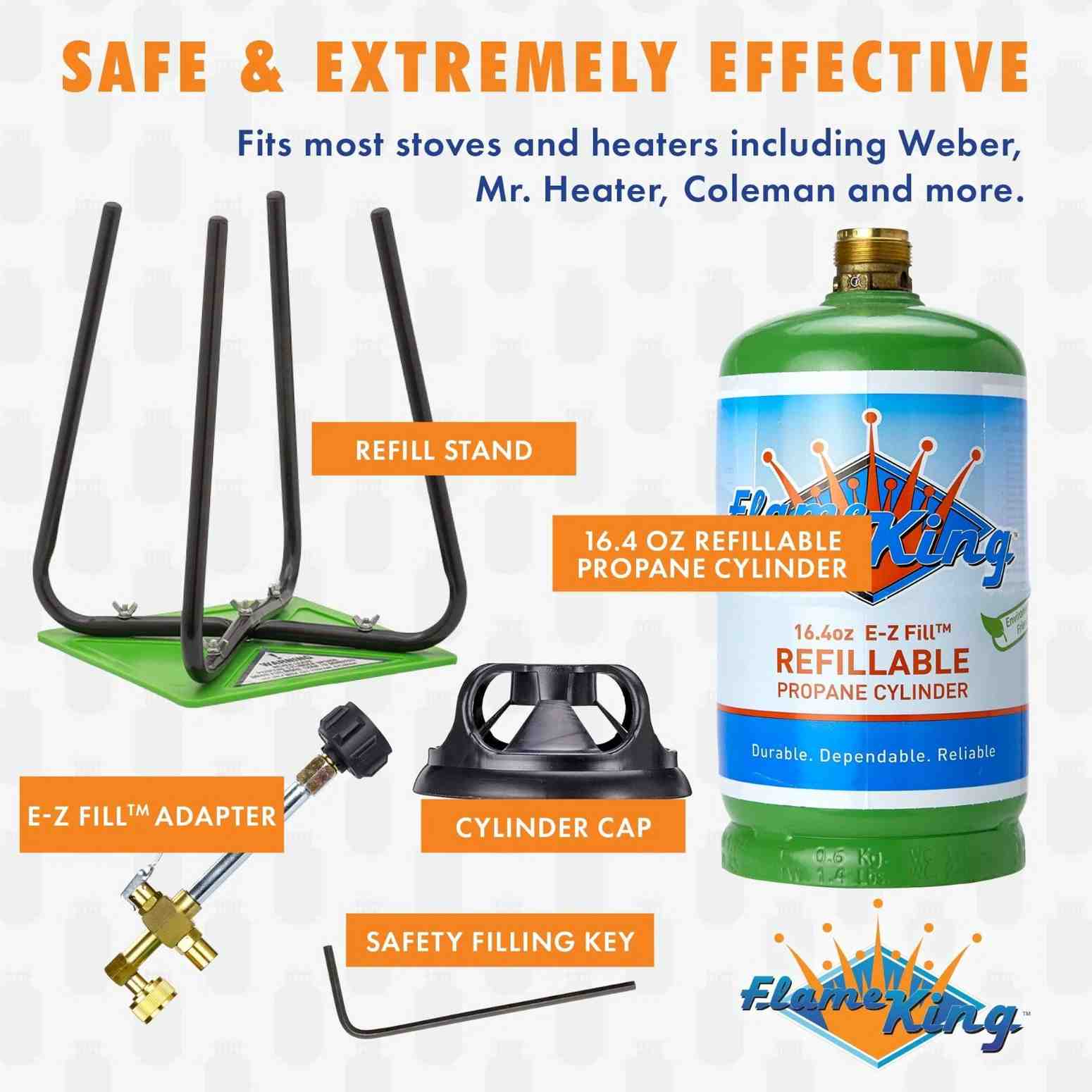 Flame King Eco Friendly 1lb Refillable Reusable Propane Cylinder + Refill Kit by Flame King Products