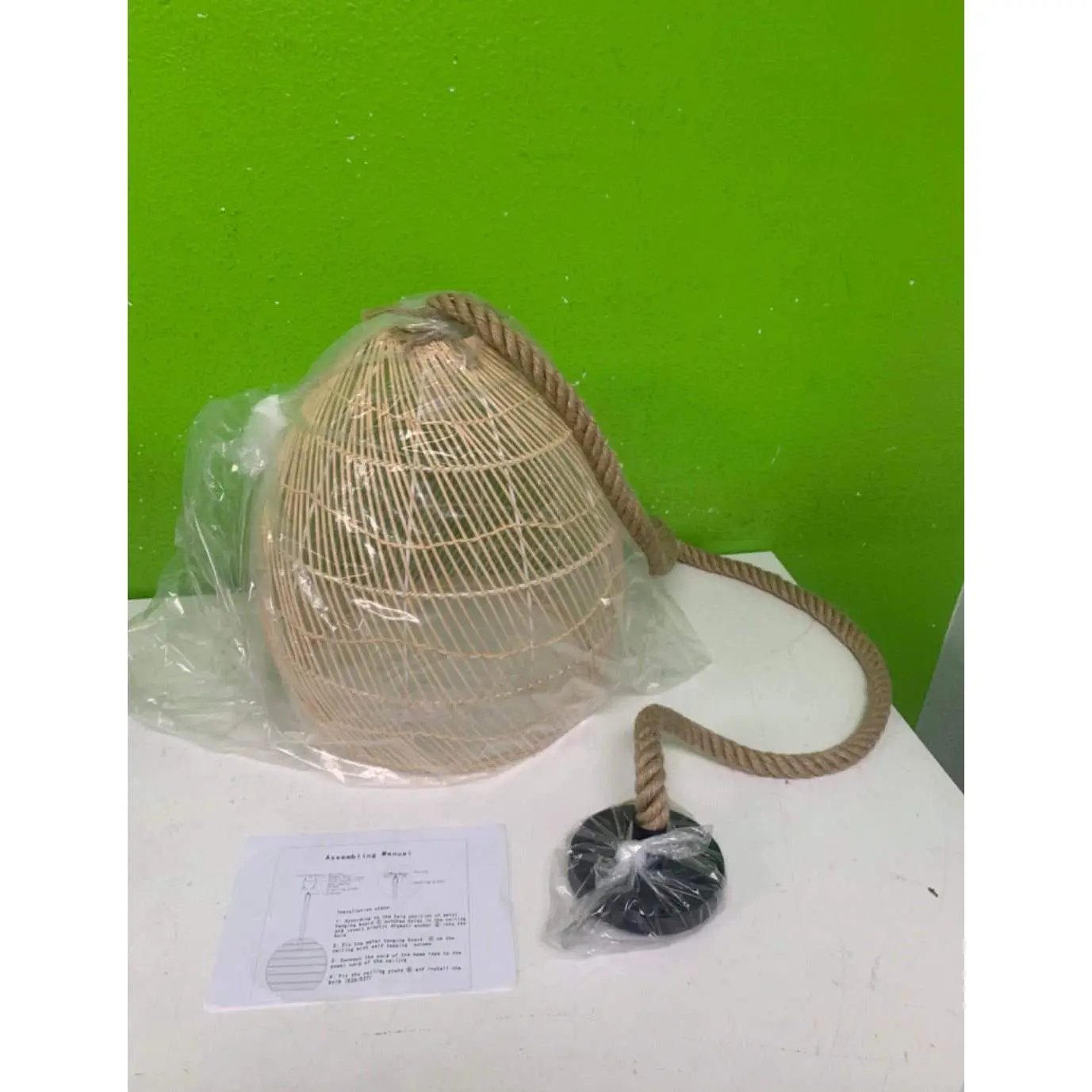 WalmHomie Hand Woven Pendant Light Rattan Lamp Shade,Rope Lamp by Selzalot