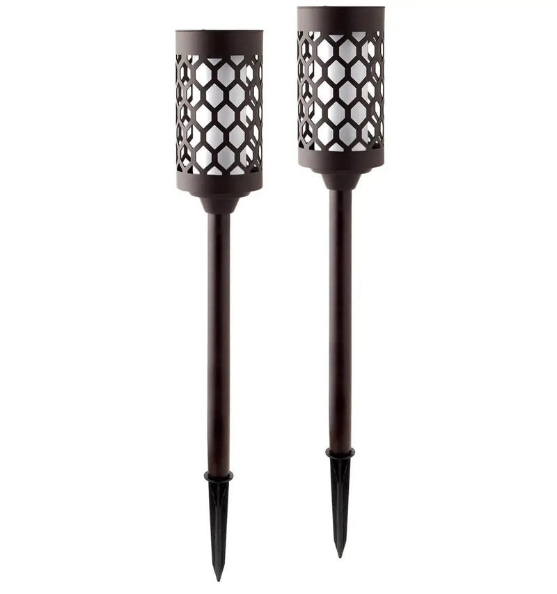 High End 20 lumen Solar Pathway Torch Light Die-cast Aluminum and Glass (2-Pack) by Outdoor Solar Outlet