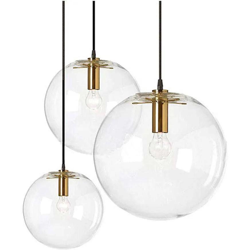 Brikey Spherical Clear Glass Ball Pendant Light Gold Head Glass by Selzalot