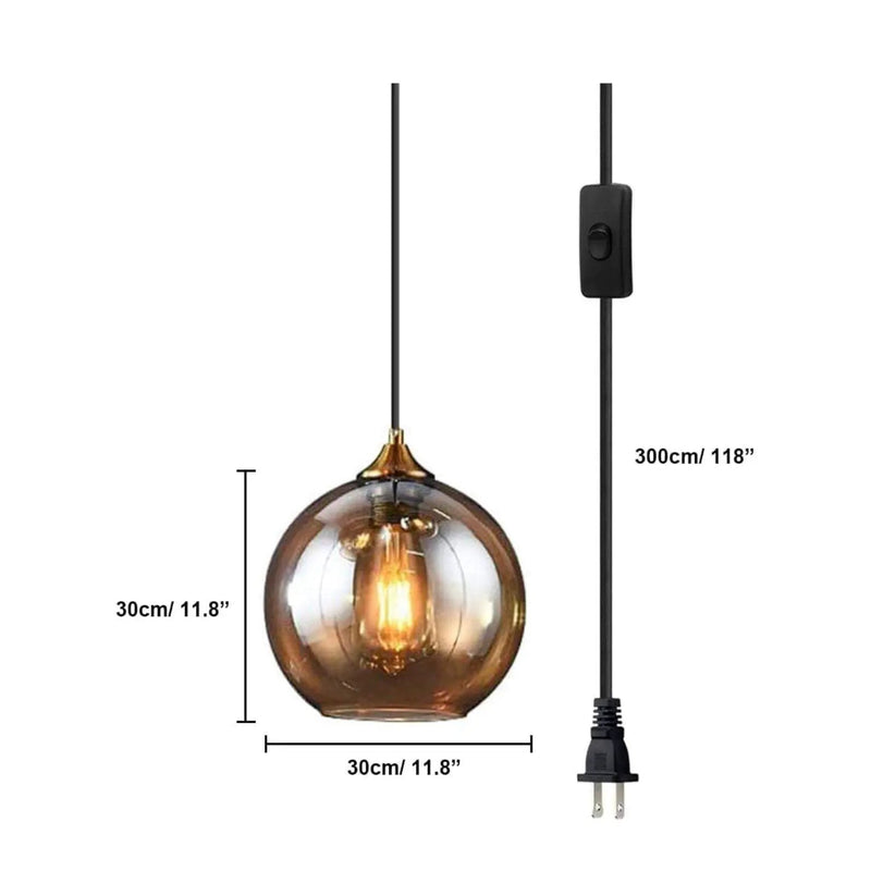 Bepuzz Plug in Glass Pendant Light Mid Century Ceiling Pendant Light Fixtures Globe Glass Shade Hanging Light Fixtures Single Hanging Pendant Lamp for Bedroom Living Room Hallway Foyer (Amber) by Selzalot