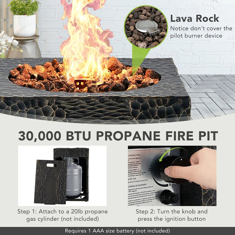 16 Feet Square Outdoor Propane Fire Pit with Lava Rocks Waterproof Cover 30000 BTU by DirectDeals