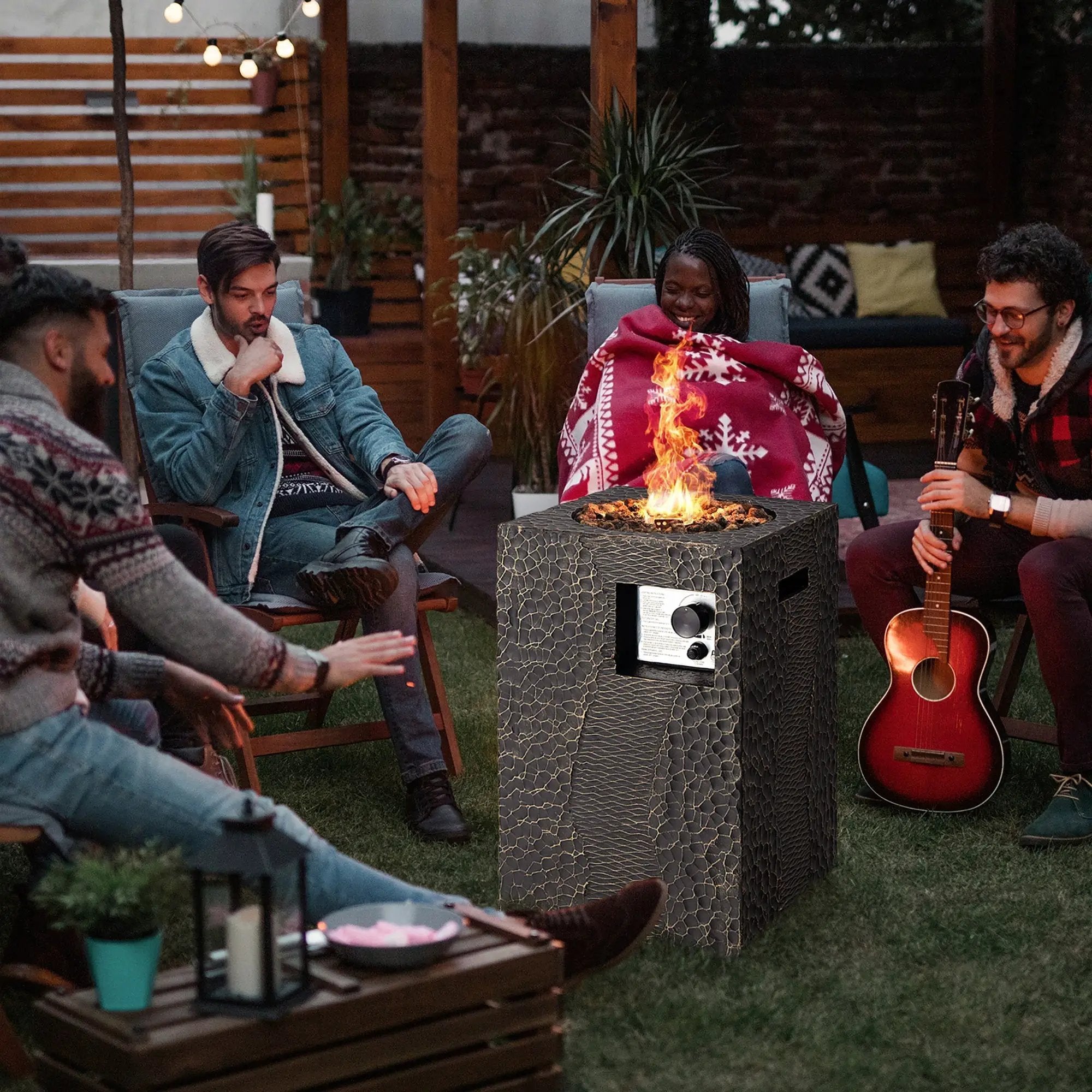 16 Feet Square Outdoor Propane Fire Pit with Lava Rocks Waterproof Cover 30000 BTU by DirectDeals