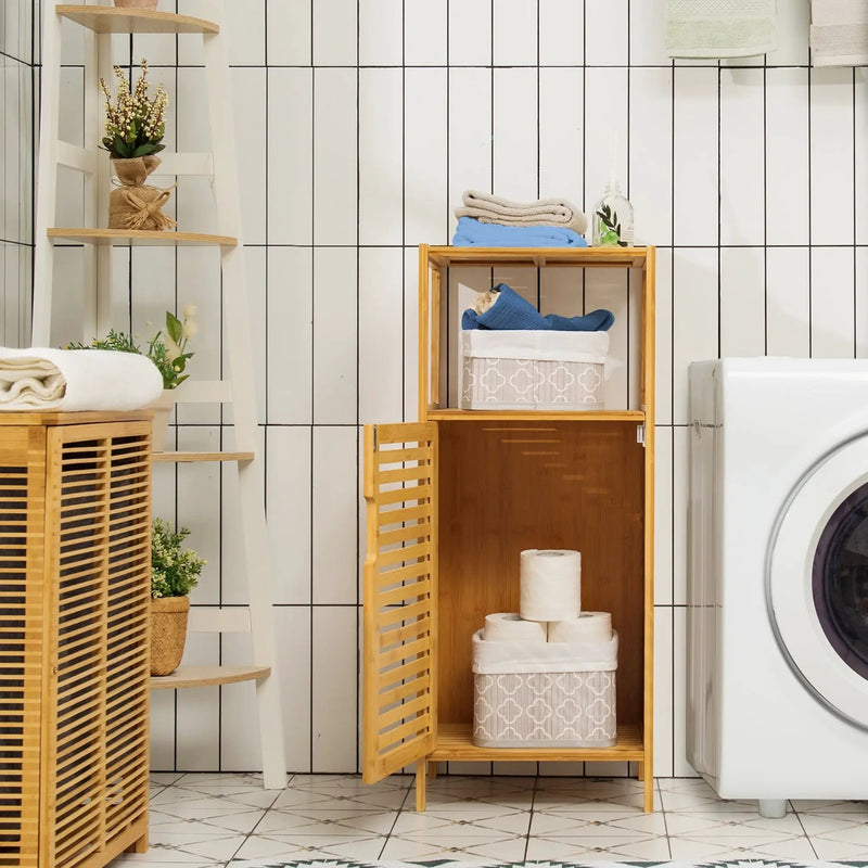 Bamboo Bathroom Storage Floor Cabinet with Door and Shelf Corner Cabinet by DirectDeals