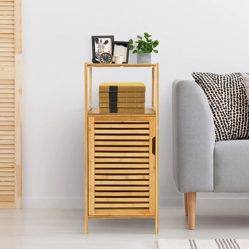 Bamboo Bathroom Storage Floor Cabinet with Door and Shelf Corner Cabinet by DirectDeals