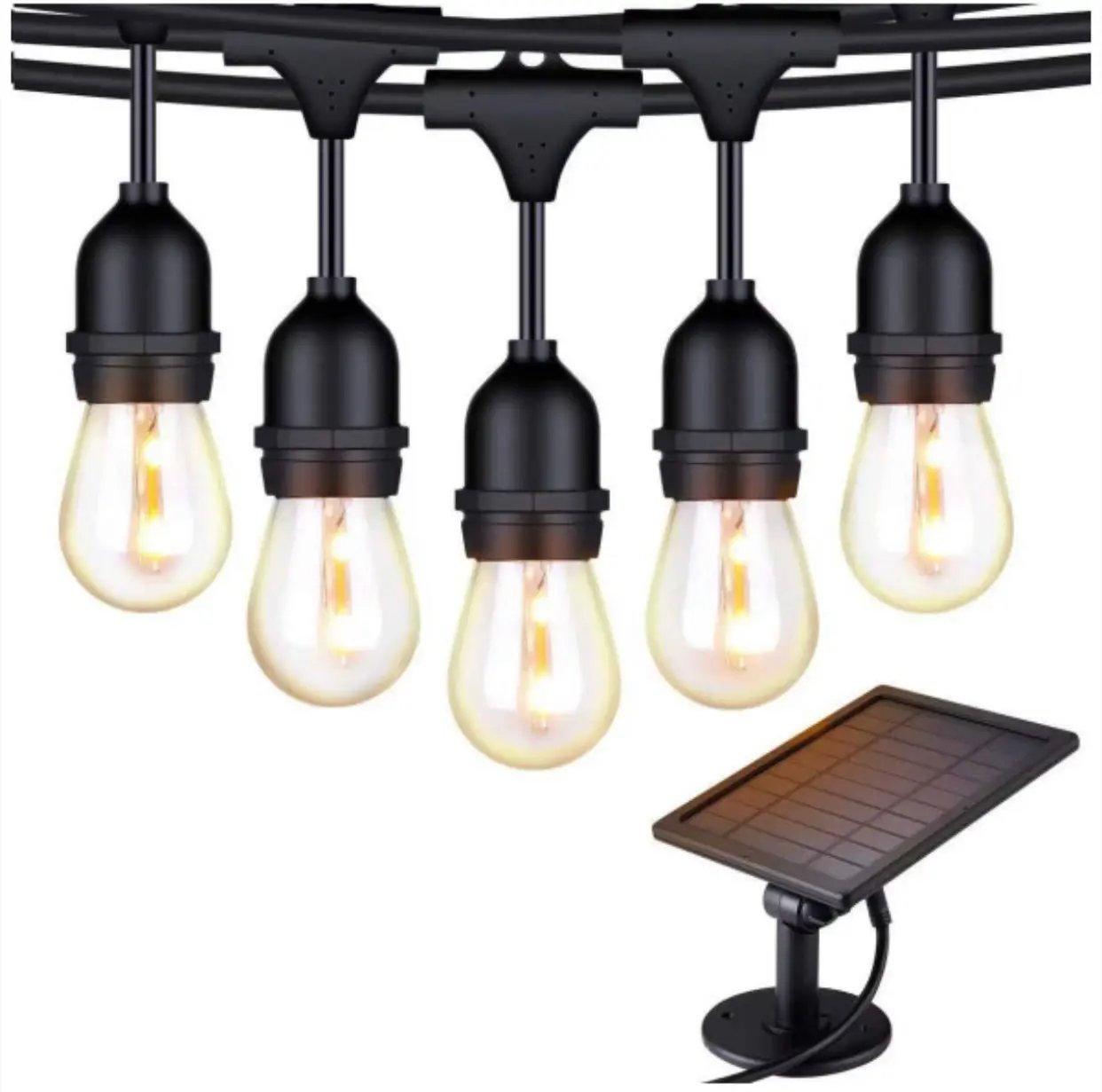 48Ft Solar Powered String Lights Waterproof LED Hanging Edison Bulb Lights with 15 Bulbs by Outdoor Solar Outlet