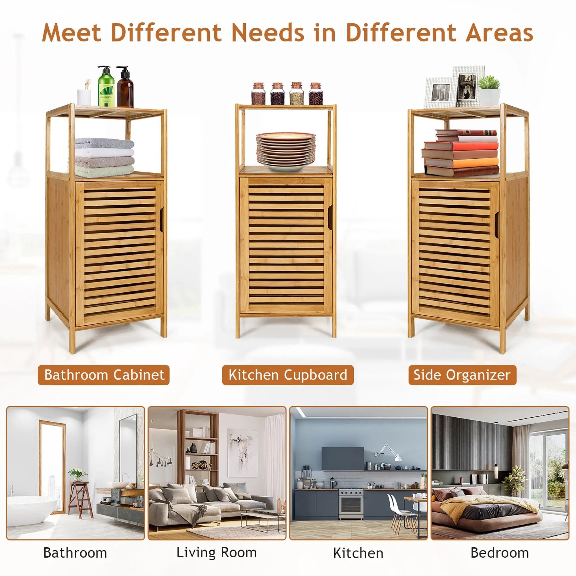 Bamboo Bathroom Storage Floor Cabinet with Door and Shelf Corner Cabinet by DirectDeals