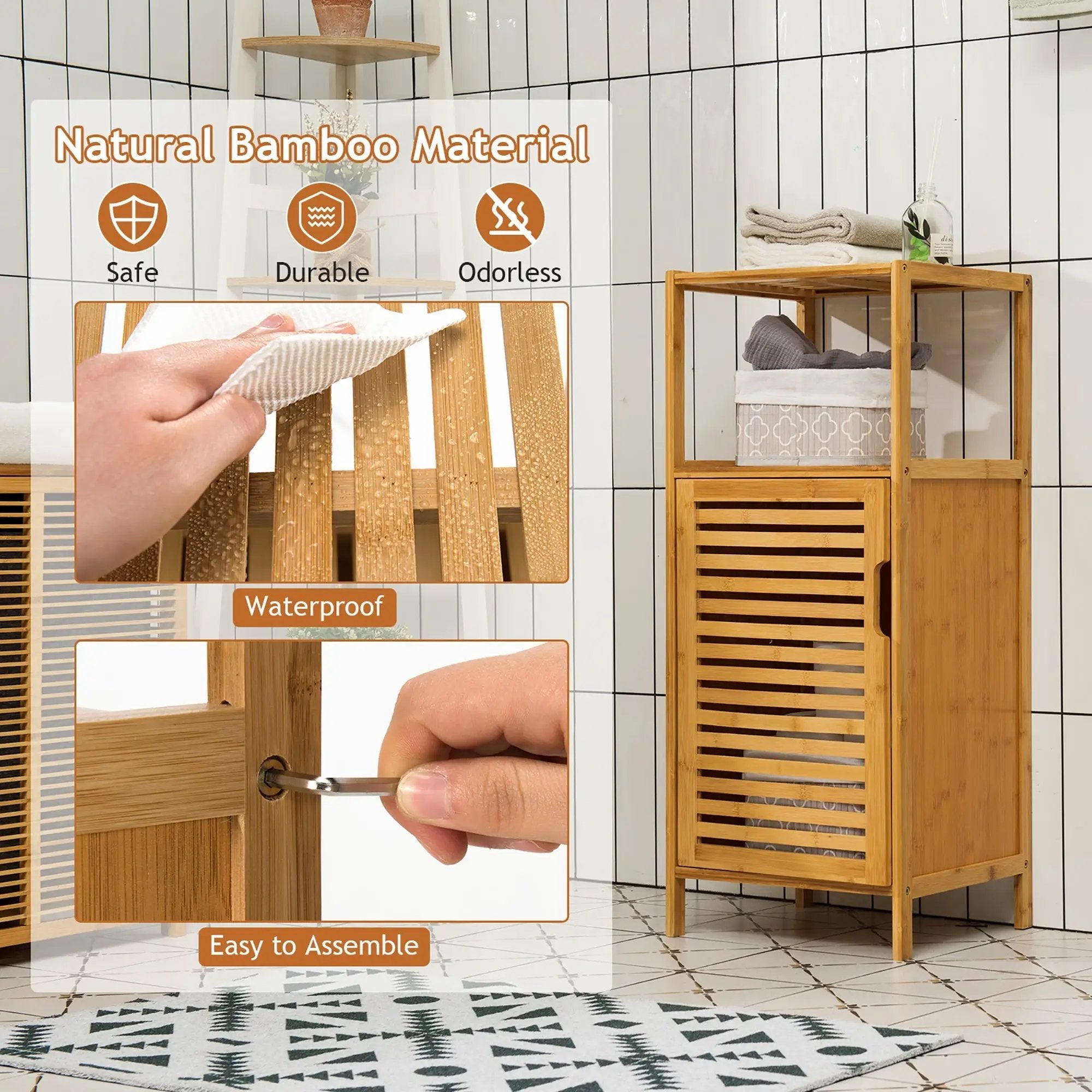Bamboo Bathroom Storage Floor Cabinet with Door and Shelf Corner Cabinet by DirectDeals