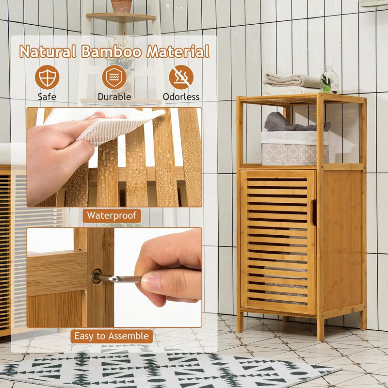 Bamboo Bathroom Storage Floor Cabinet with Door and Shelf Corner Cabinet by DirectDeals