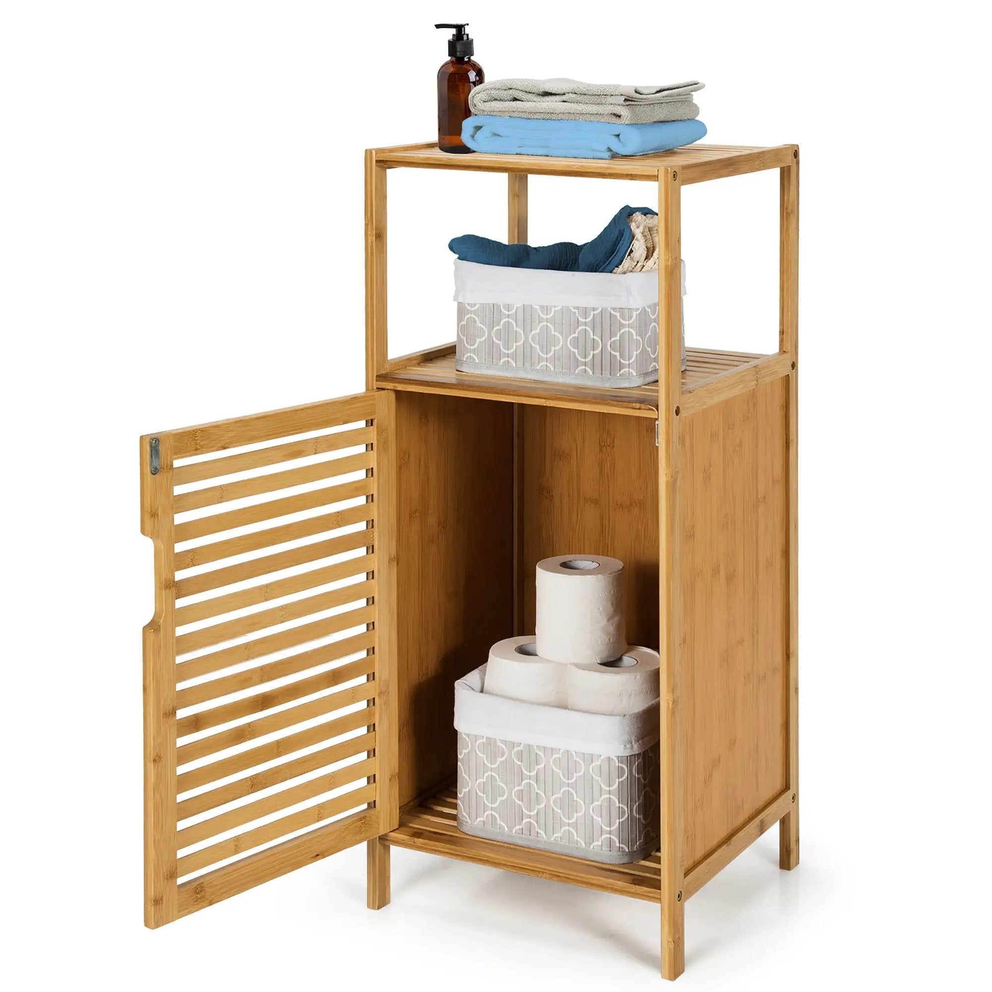 Bamboo Bathroom Storage Floor Cabinet with Door and Shelf Corner Cabinet by DirectDeals