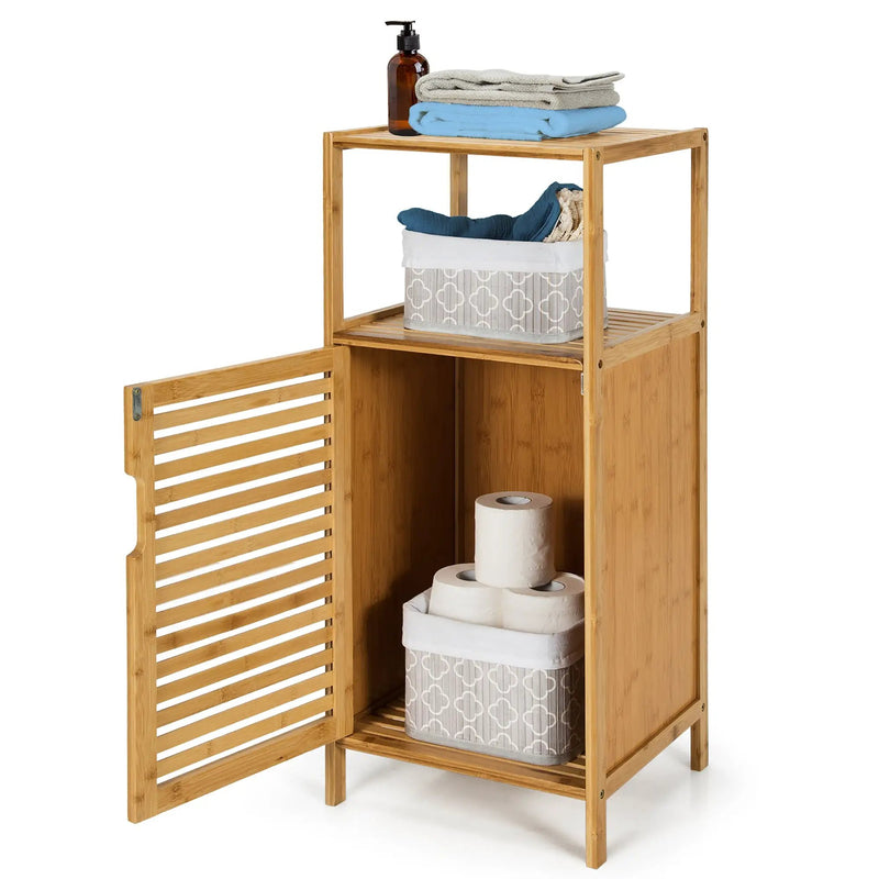 Bamboo Bathroom Storage Floor Cabinet with Door and Shelf Corner Cabinet by DirectDeals