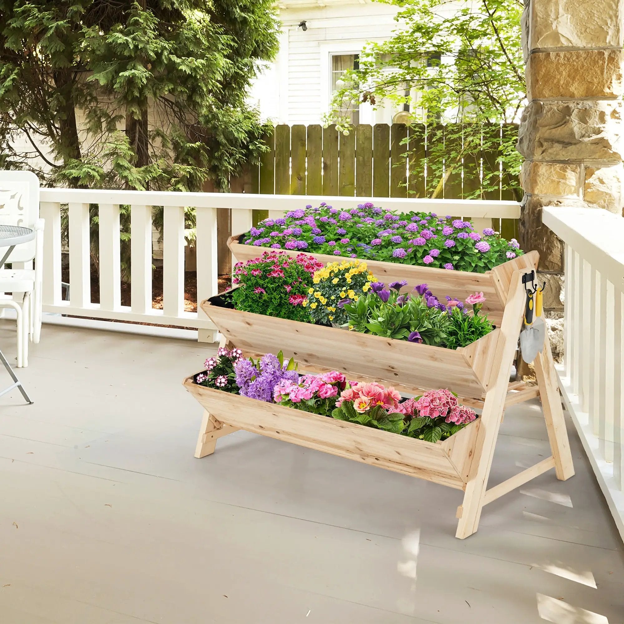 3 Tier Wooden Vertical Raised Garden Bed with Storage Shelf by DirectDeals