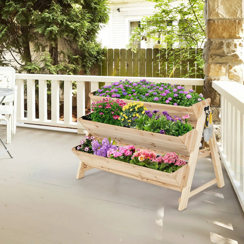 3 Tier Wooden Vertical Raised Garden Bed with Storage Shelf by DirectDeals