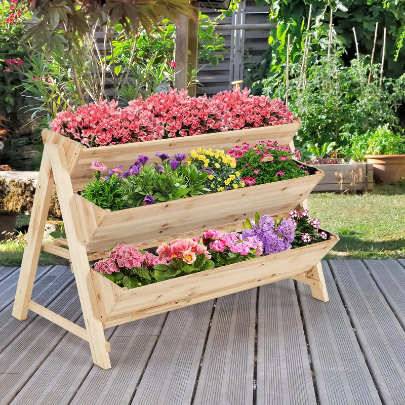3 Tier Wooden Vertical Raised Garden Bed with Storage Shelf by DirectDeals
