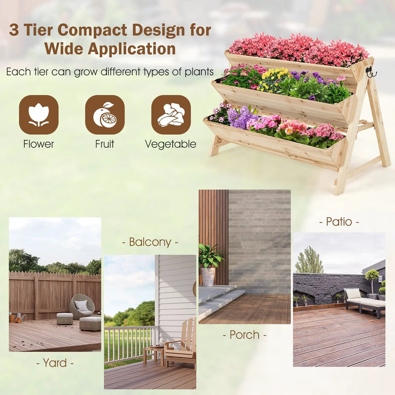 3 Tier Wooden Vertical Raised Garden Bed with Storage Shelf by DirectDeals