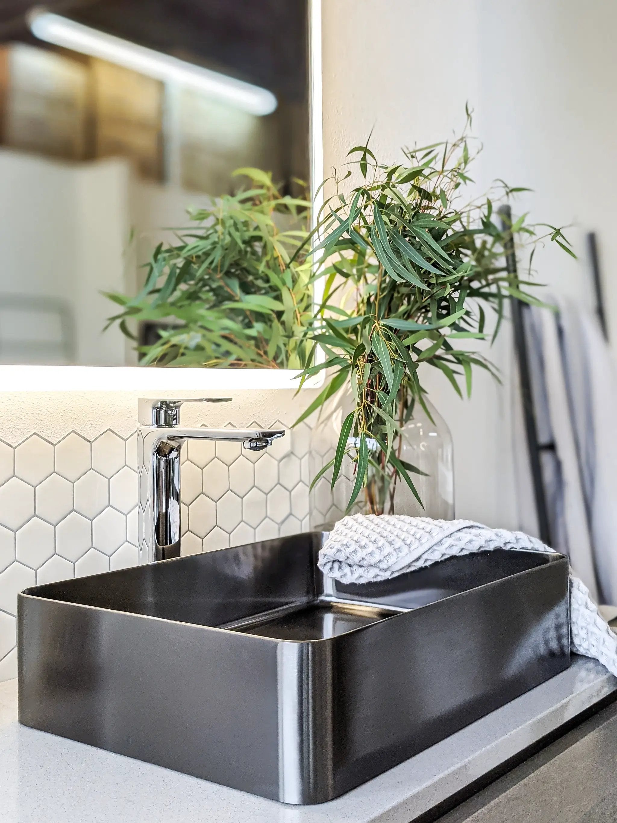 Zeek 18”x13” Gunmetal Black Rectangular Vessel Bathroom Sink Stainless Steel PVD Nano Tech Coating ZN-B183 by ZEEK