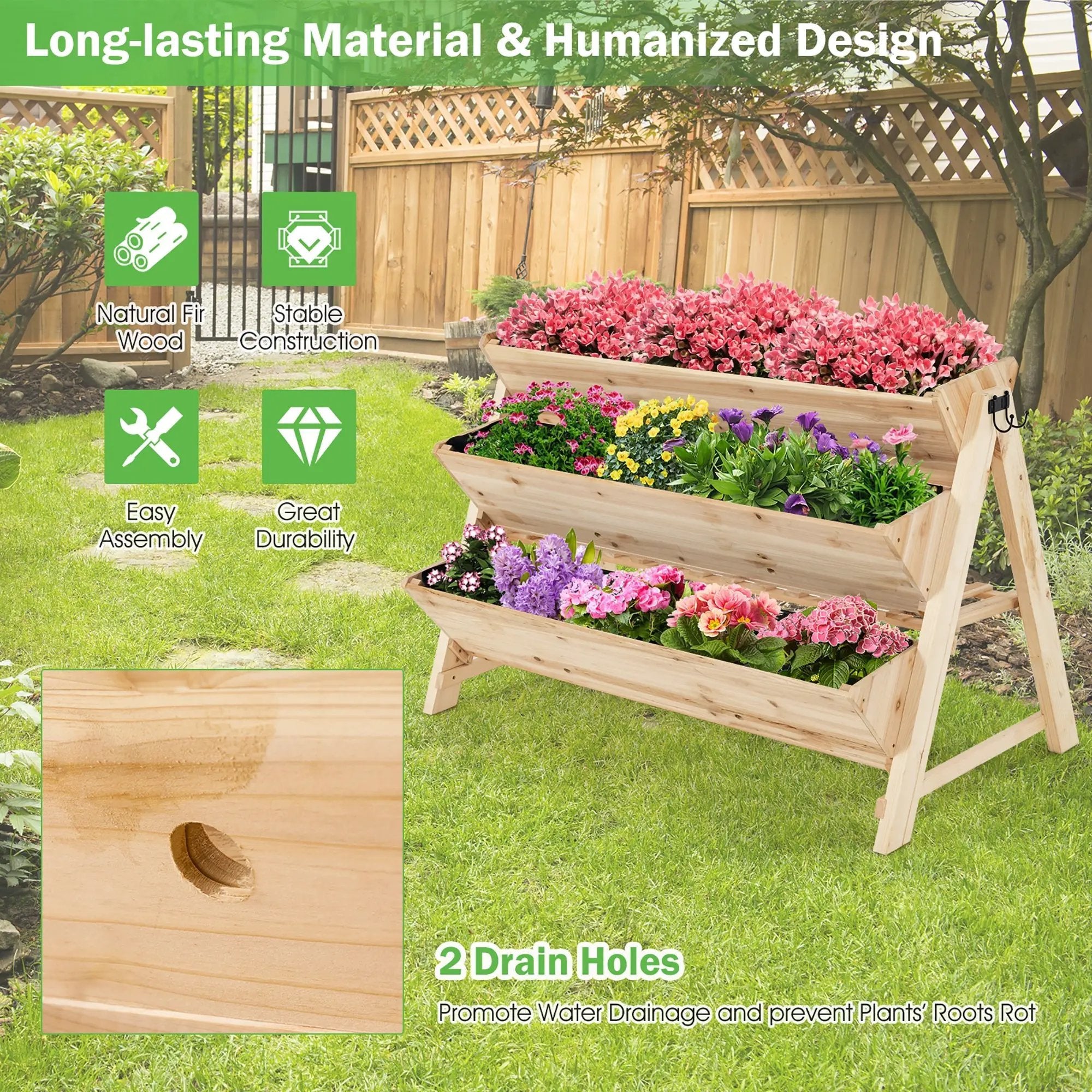 3 Tier Wooden Vertical Raised Garden Bed with Storage Shelf by DirectDeals